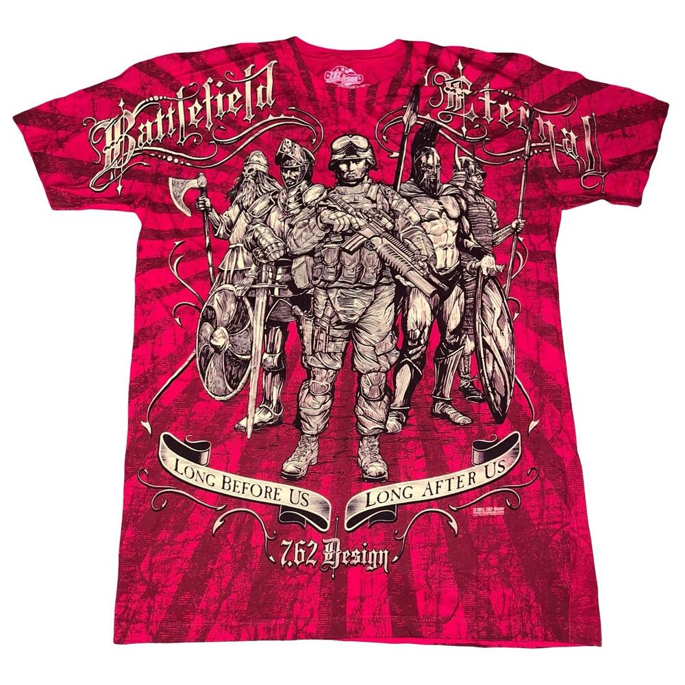7.62 Design T-Shirt L Y2K AOP Graphic Tee Retro 2011 Battlefield Eternal Grunge